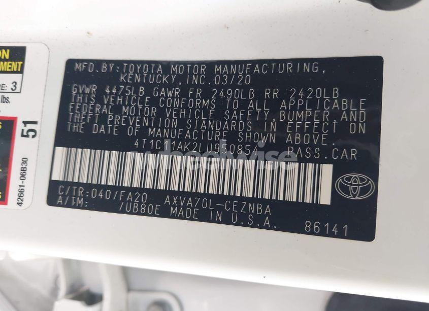 Photo 9 of 2020 Toyota Camry LE (VIN 4T1C11AK2LU950854)