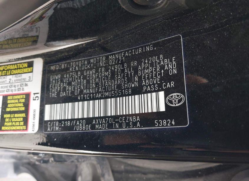 Photo 9 of 2021 Toyota Camry LE (VIN 4T1C11AK2MU555168)