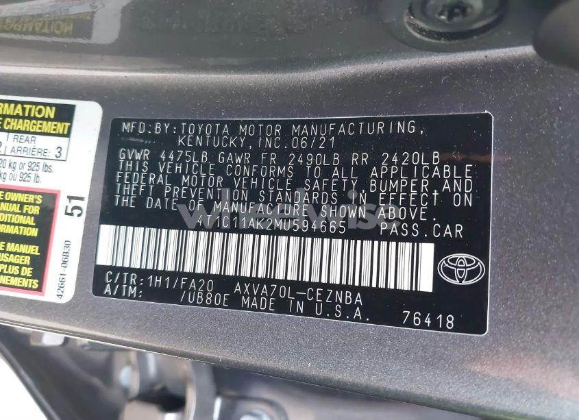 Photo 9 of 2021 Toyota Camry LE (VIN 4T1C11AK2MU594665)