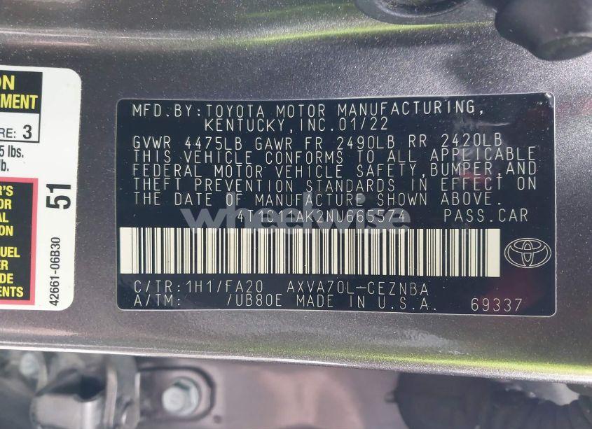 Photo 9 of 2022 Toyota Camry LE (VIN 4T1C11AK2NU665574)