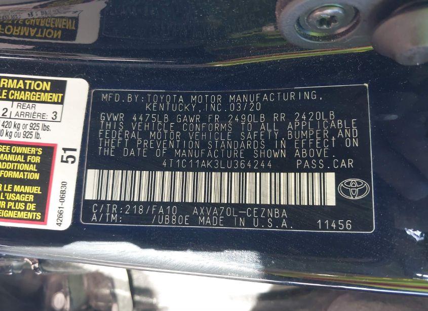 Photo 9 of 2020 Toyota Camry LE (VIN 4T1C11AK3LU364244)