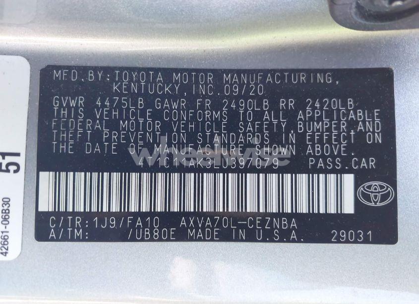 Photo 9 of 2020 Toyota Camry LE (VIN 4T1C11AK3LU397079)