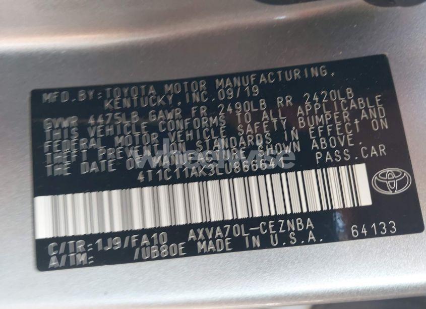 Photo 9 of 2020 Toyota Camry LE (VIN 4T1C11AK3LU866641)