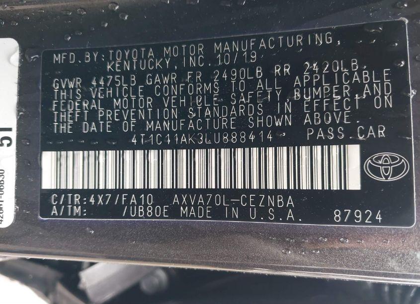 Photo 9 of 2020 Toyota Camry LE (VIN 4T1C11AK3LU888414)