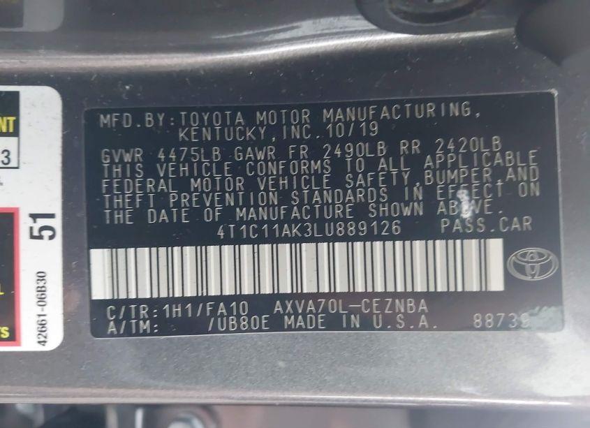 Photo 9 of 2020 Toyota Camry LE (VIN 4T1C11AK3LU889126)