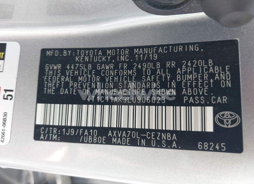 Photo 9 of 2020 Toyota Camry LE (VIN 4T1C11AK3LU906023)