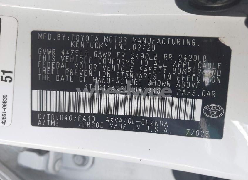 Photo 9 of 2020 Toyota Camry LE (VIN 4T1C11AK3LU944318)