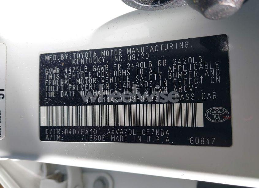 Photo 9 of 2020 Toyota Camry LE (VIN 4T1C11AK3LU989632)