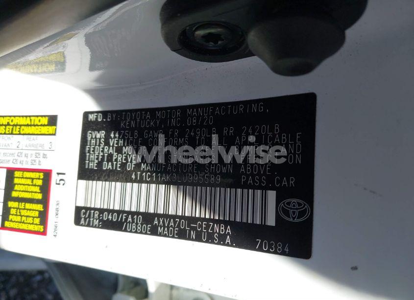 Photo 9 of 2020 Toyota Camry LE (VIN 4T1C11AK3LU995589)