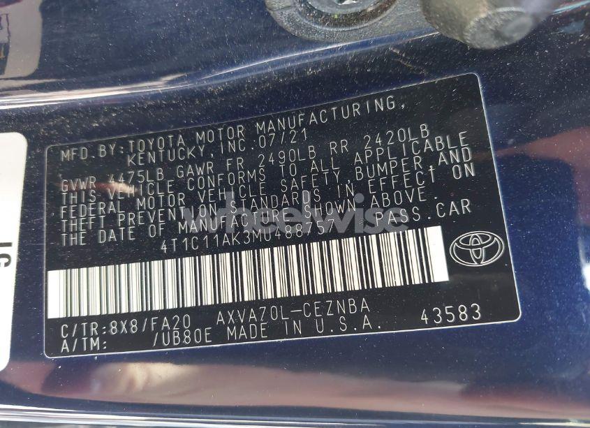 Photo 9 of 2021 Toyota Camry LE (VIN 4T1C11AK3MU488757)