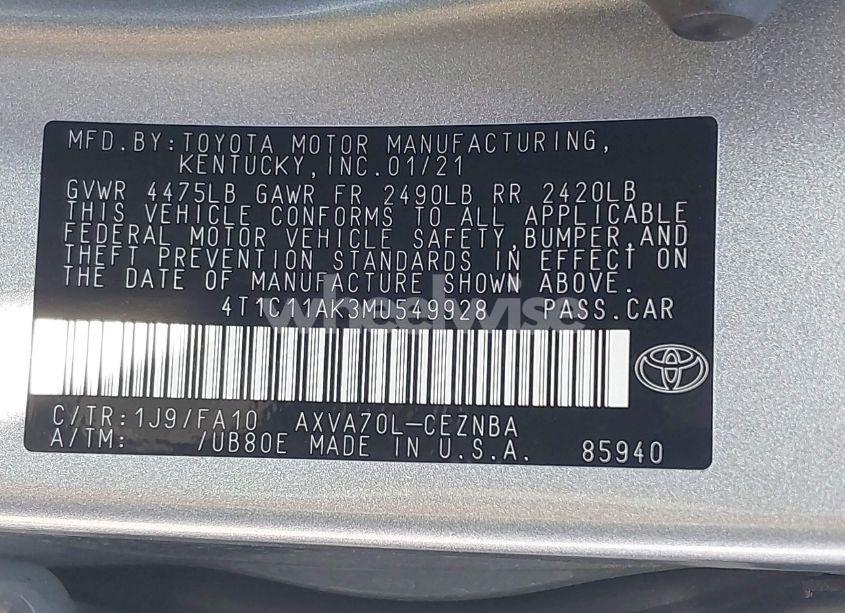 Photo 9 of 2021 Toyota Camry LE (VIN 4T1C11AK3MU549928)