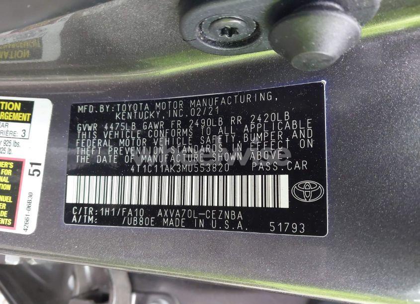 Photo 9 of 2021 Toyota Camry LE (VIN 4T1C11AK3MU553820)