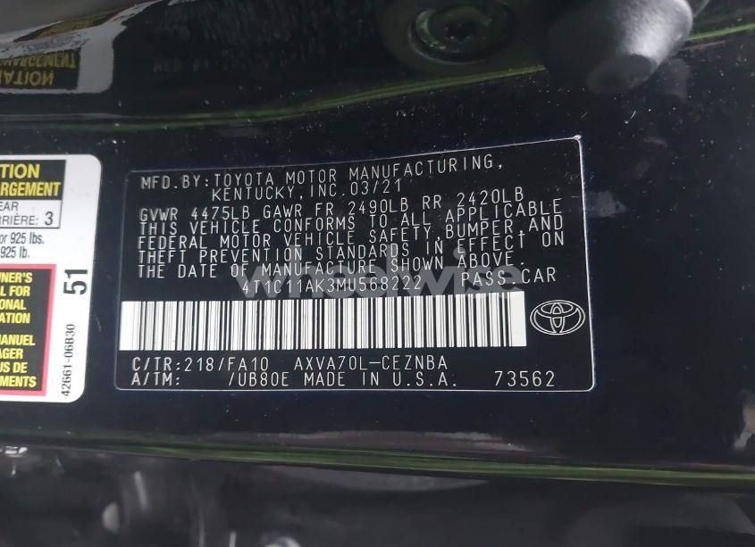 Photo 9 of 2021 Toyota Camry LE (VIN 4T1C11AK3MU568222)