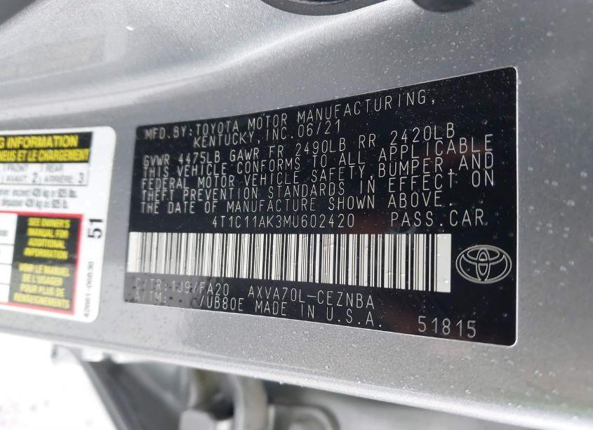 Photo 9 of 2021 Toyota Camry LE (VIN 4T1C11AK3MU602420)