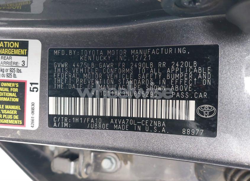 Photo 9 of 2022 Toyota Camry LE (VIN 4T1C11AK3NU655295)