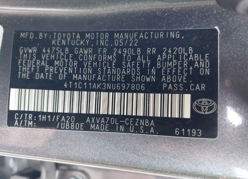 Photo 9 of 2022 Toyota Camry (VIN 4T1C11AK3NU697806)