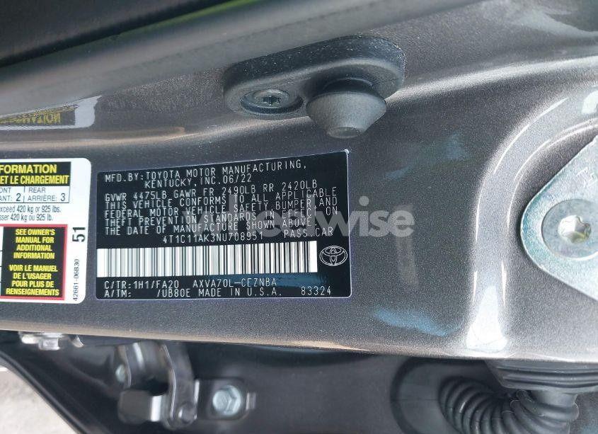 Photo 9 of 2022 Toyota Camry LE (VIN 4T1C11AK3NU708951)