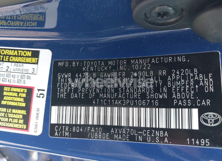 Photo 9 of 2023 Toyota Camry LE (VIN 4T1C11AK3PU106716)