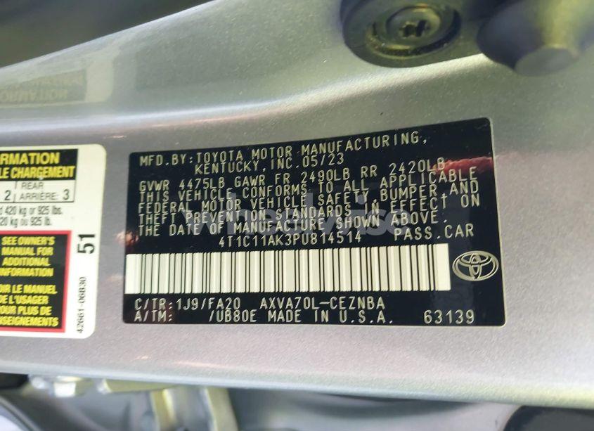 Photo 9 of 2023 Toyota Camry LE (VIN 4T1C11AK3PU814514)