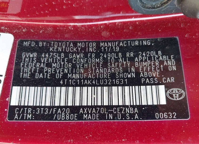 Photo 9 of 2020 Toyota Camry LE (VIN 4T1C11AK4LU321631)