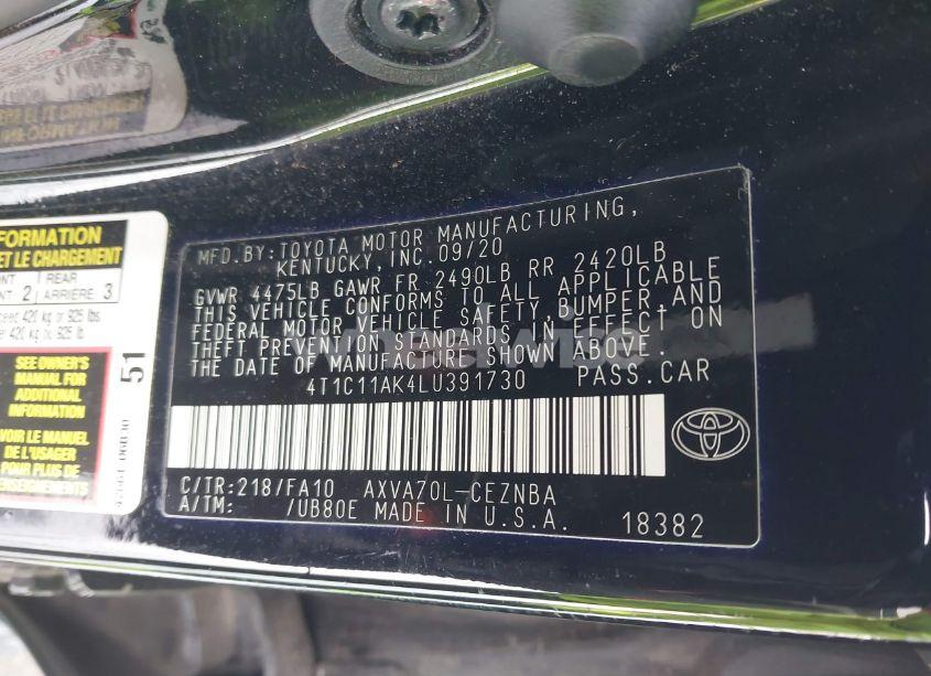 Photo 9 of 2020 Toyota Camry LE (VIN 4T1C11AK4LU391730)