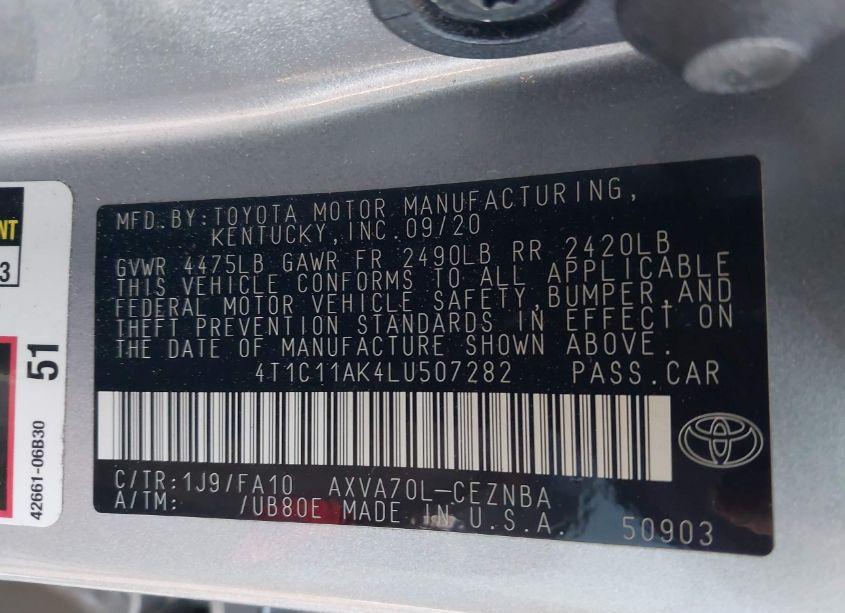 Photo 9 of 2020 Toyota Camry LE (VIN 4T1C11AK4LU507282)