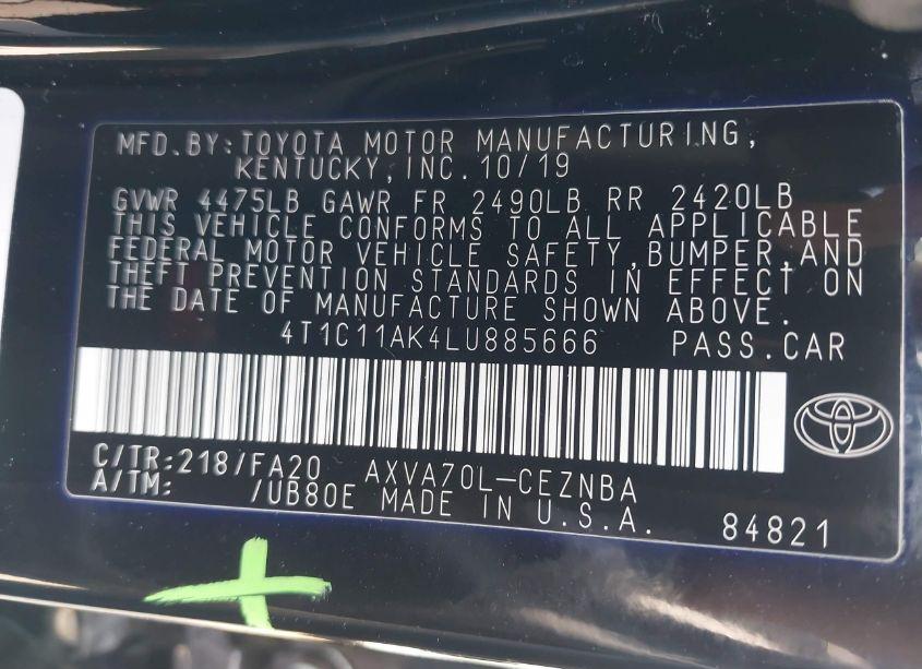 Photo 9 of 2020 Toyota Camry LE (VIN 4T1C11AK4LU885666)