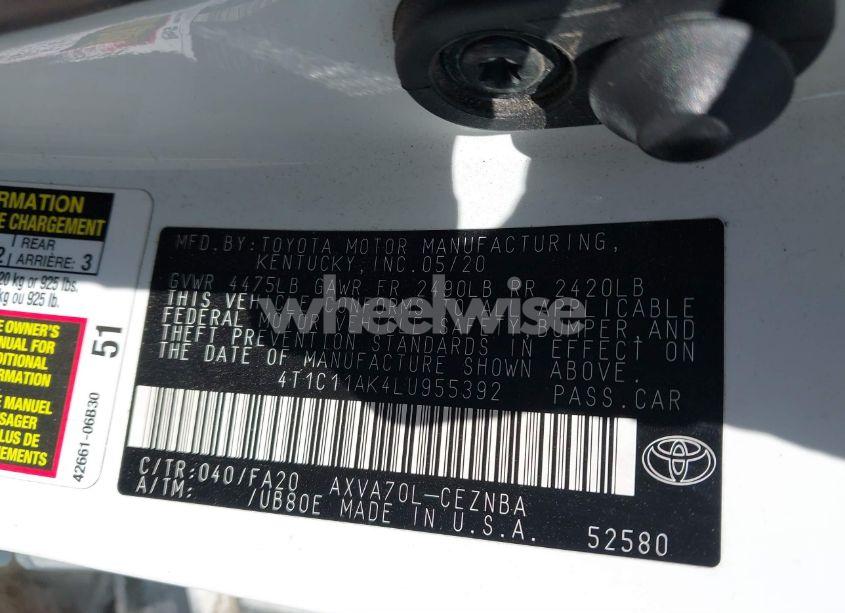 Photo 9 of 2020 Toyota Camry LE (VIN 4T1C11AK4LU955392)