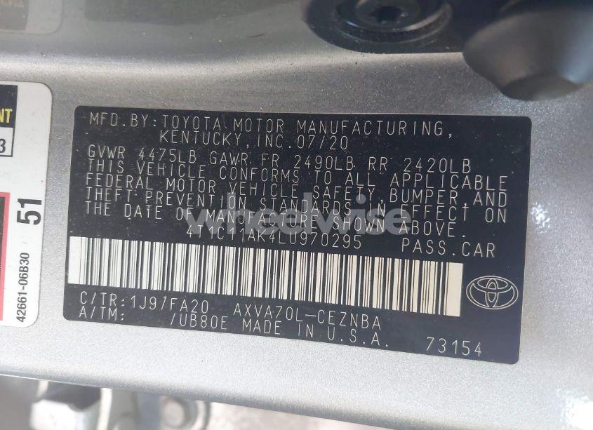 Photo 9 of 2020 Toyota Camry LE (VIN 4T1C11AK4LU970295)