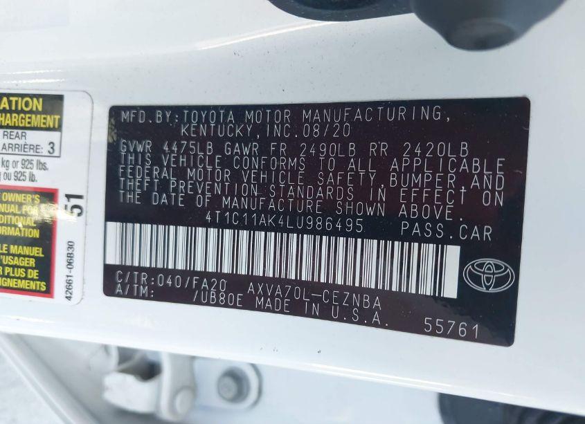 Photo 9 of 2020 Toyota Camry LE (VIN 4T1C11AK4LU986495)