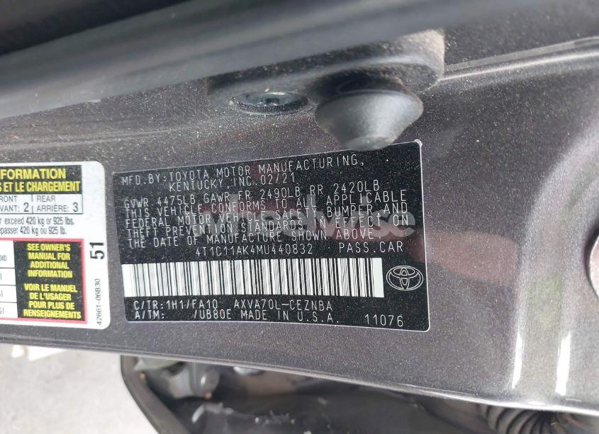 Photo 9 of 2021 Toyota Camry LE (VIN 4T1C11AK4MU440832)