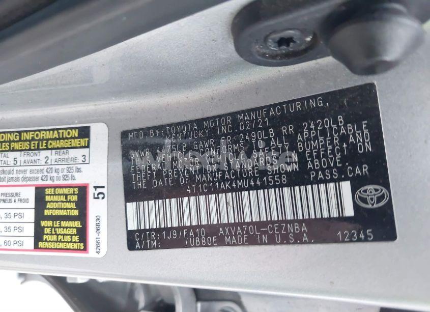 Photo 9 of 2021 Toyota Camry LE (VIN 4T1C11AK4MU441558)