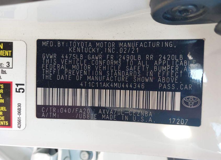 Photo 9 of 2021 Toyota Camry LE (VIN 4T1C11AK4MU444346)