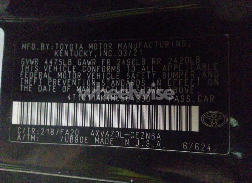 Photo 9 of 2021 Toyota Camry LE (VIN 4T1C11AK4MU564390)
