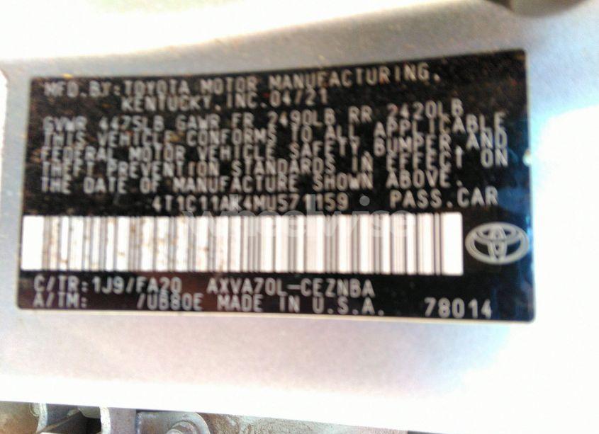 Photo 9 of 2021 Toyota Camry LE (VIN 4T1C11AK4MU571159)