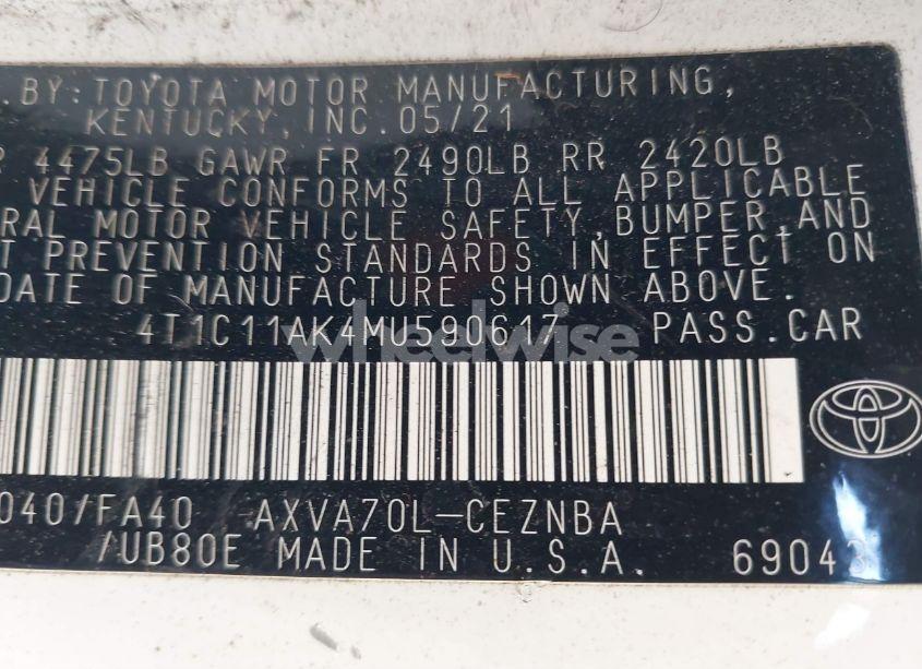 Photo 9 of 2021 Toyota Camry LE (VIN 4T1C11AK4MU590617)