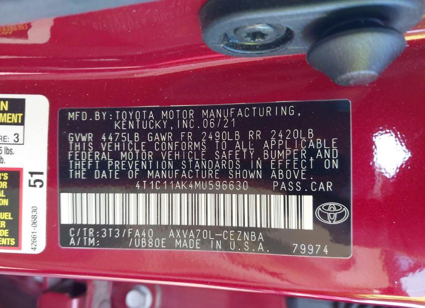 Photo 9 of 2021 Toyota Camry LE (VIN 4T1C11AK4MU596630)