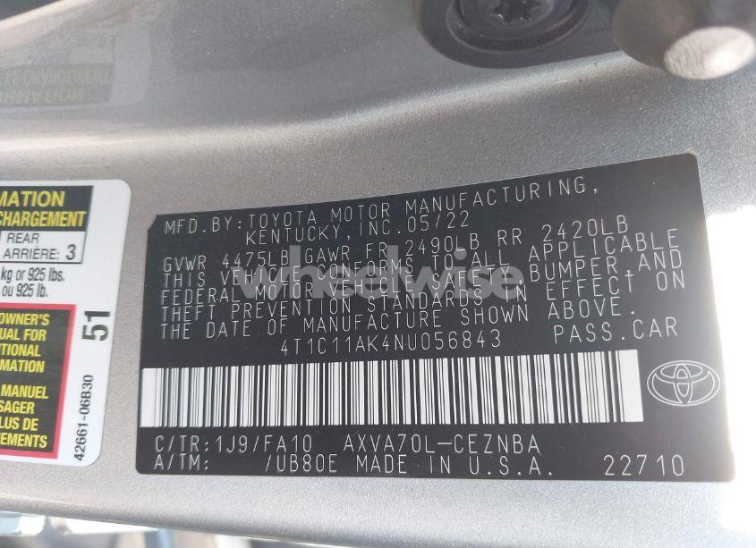 Photo 9 of 2022 Toyota Camry LE (VIN 4T1C11AK4NU056843)