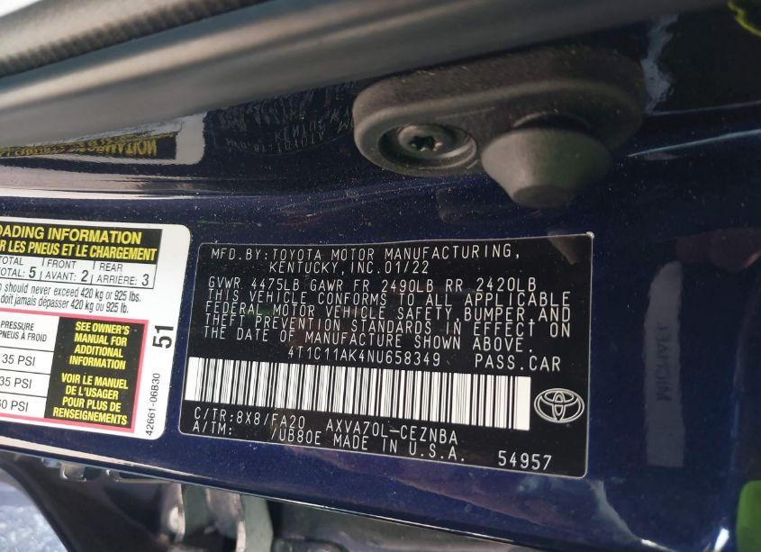 Photo 9 of 2022 Toyota Camry LE (VIN 4T1C11AK4NU658349)