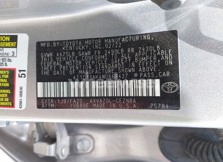 Photo 9 of 2022 Toyota Camry LE (VIN 4T1C11AK4NU668427)