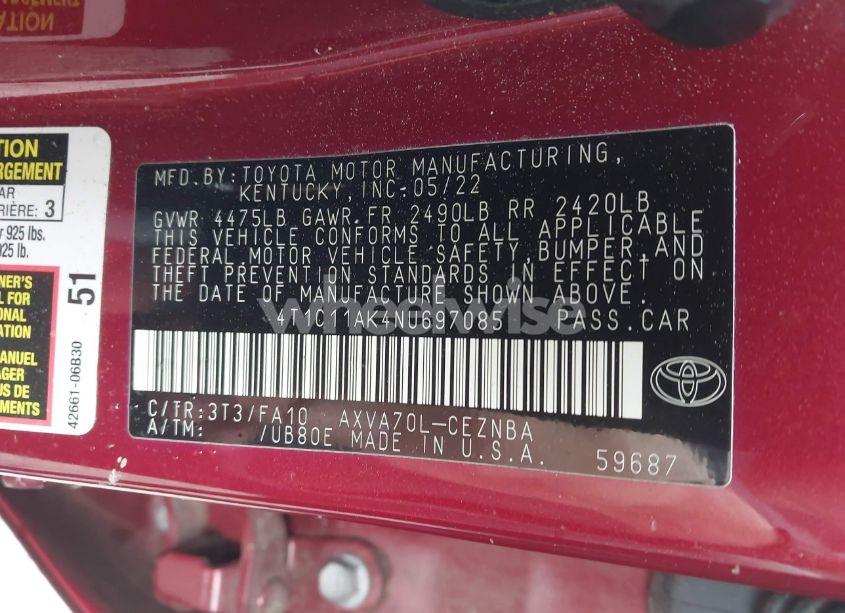 Photo 9 of 2022 Toyota Camry LE (VIN 4T1C11AK4NU697085)