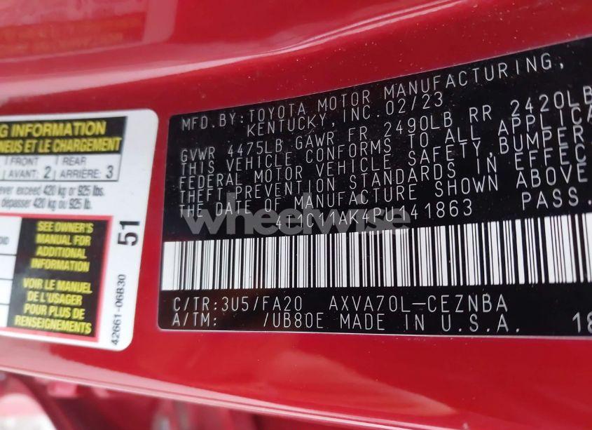 Photo 9 of 2023 Toyota Camry LE (VIN 4T1C11AK4PU141863)