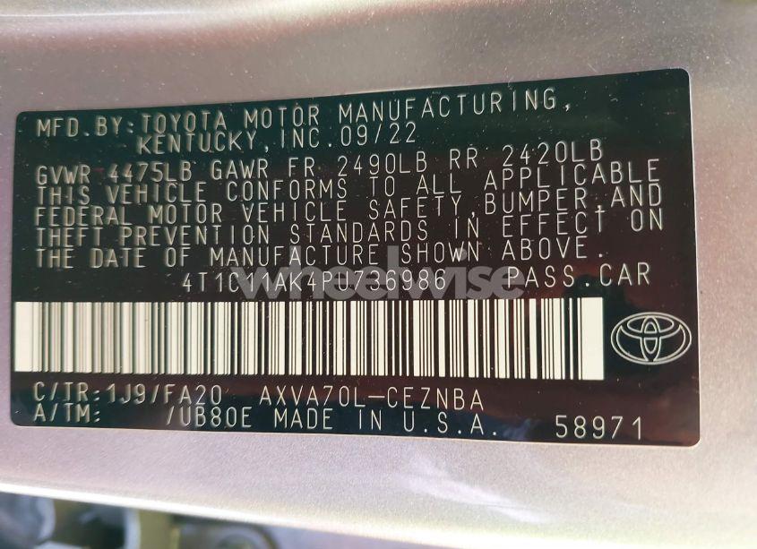 Photo 9 of 2023 Toyota Camry LE (VIN 4T1C11AK4PU736986)