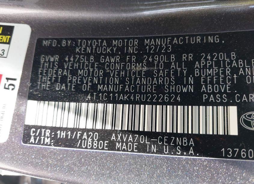 Photo 9 of 2024 Toyota Camry LE (VIN 4T1C11AK4RU222624)