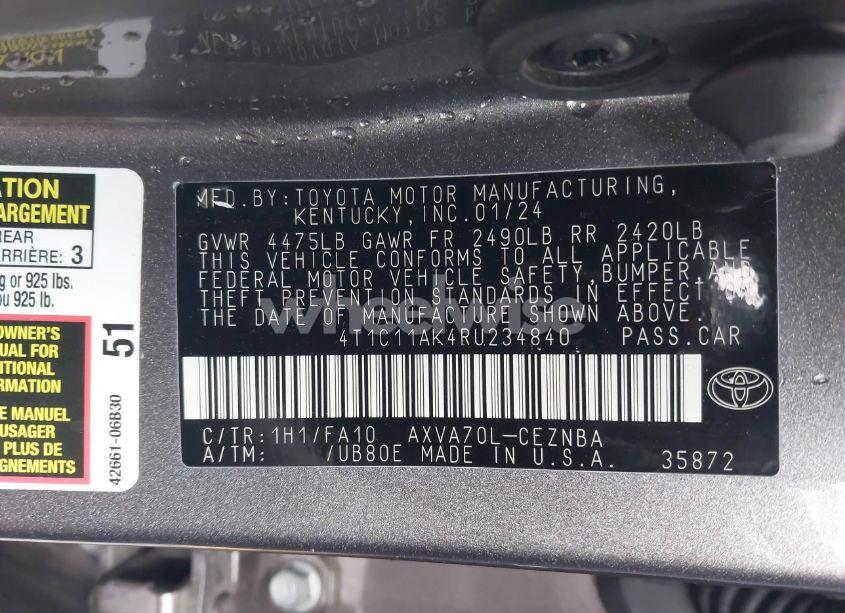 Photo 9 of 2024 Toyota Camry LE (VIN 4T1C11AK4RU234840)