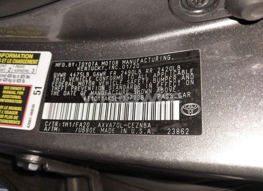 Photo 9 of 2020 Toyota Camry LE (VIN 4T1C11AK5LU337238)