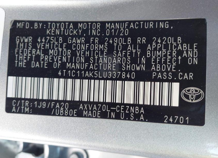 Photo 9 of 2020 Toyota Camry LE (VIN 4T1C11AK5LU337840)