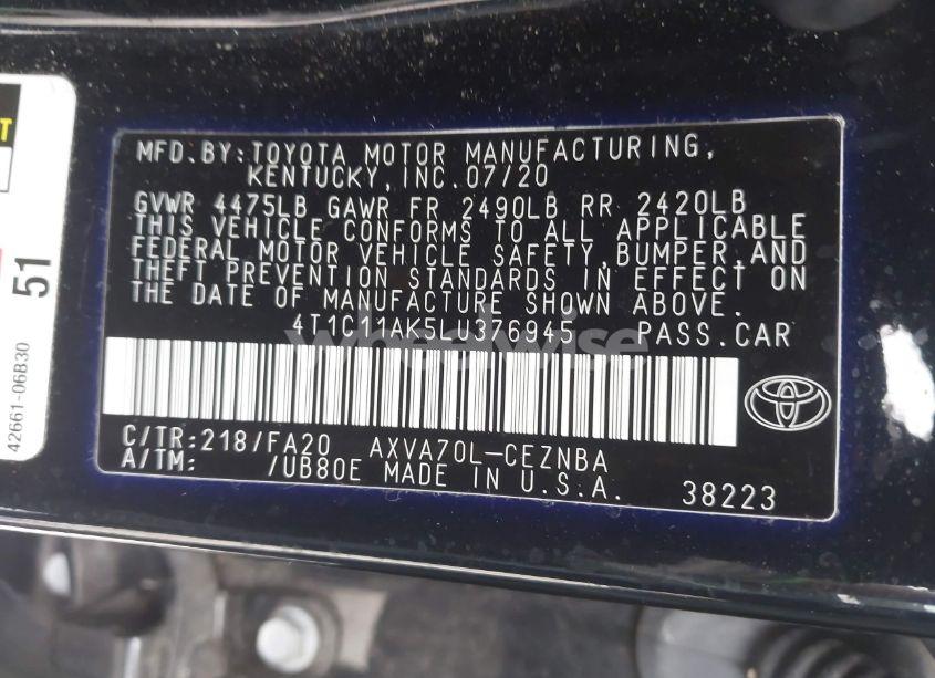 Photo 9 of 2020 Toyota Camry LE (VIN 4T1C11AK5LU376945)