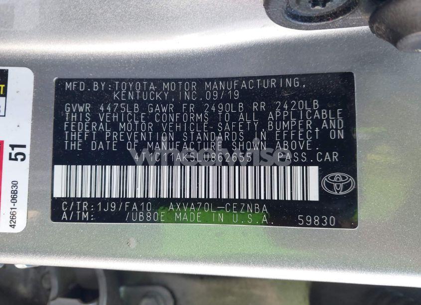 Photo 9 of 2020 Toyota Camry LE (VIN 4T1C11AK5LU862655)