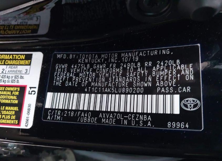 Photo 9 of 2020 Toyota Camry LE (VIN 4T1C11AK5LU890200)
